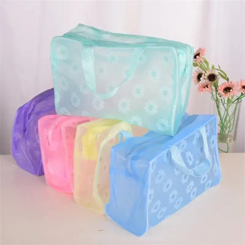 1PC Waterproof PVC Cosmetic Storage Bag for Women Floral Transparent Wash Bag Creative Home Outing Compressed Shower Bag