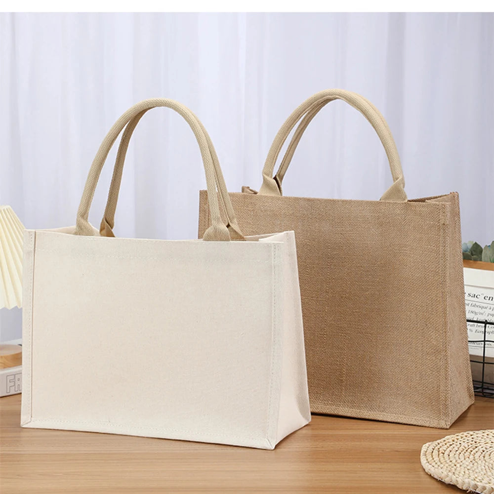 Cotton bag Burlap Grocery Bag Canvas Tote Shopping bag Shoulder Eco-Friendly Handbags Cotton Storage Bag portable burlap handbag