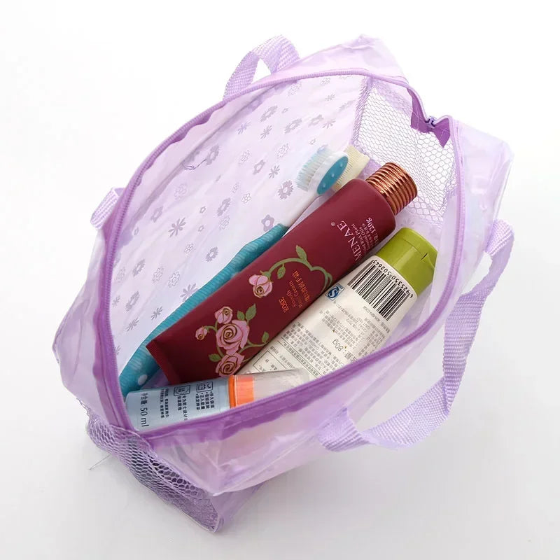 1PC Waterproof PVC Cosmetic Storage Bag for Women Floral Transparent Wash Bag Creative Home Outing Compressed Shower Bag