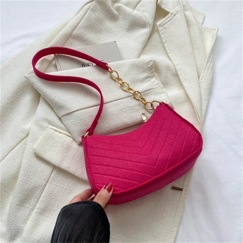 New Brand Women Retro Underarm Bag Felt Solid Color Shoulder Bag Casual Purse Dumpling Bag Simple Fashion Crossbody Bag