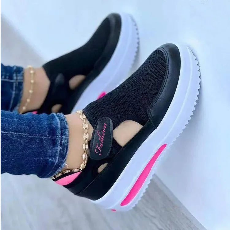 Large  summer  breathable women's casual shoes with thick sole  sloping heel hollowed out low cut women'sshoes