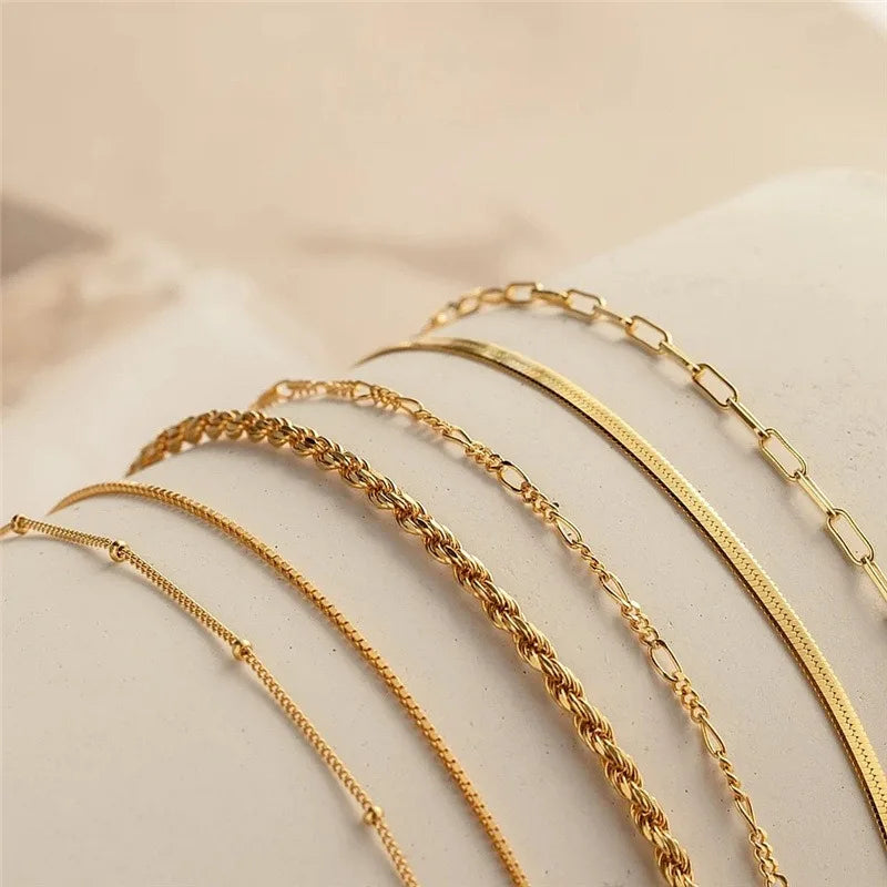 6Pcs Gold Color Multilayer Bracelet Set Boho Retro Thick Twist Cuban Chain Bracelet for Women 2025 Trendy Quality Jewelry Gifts