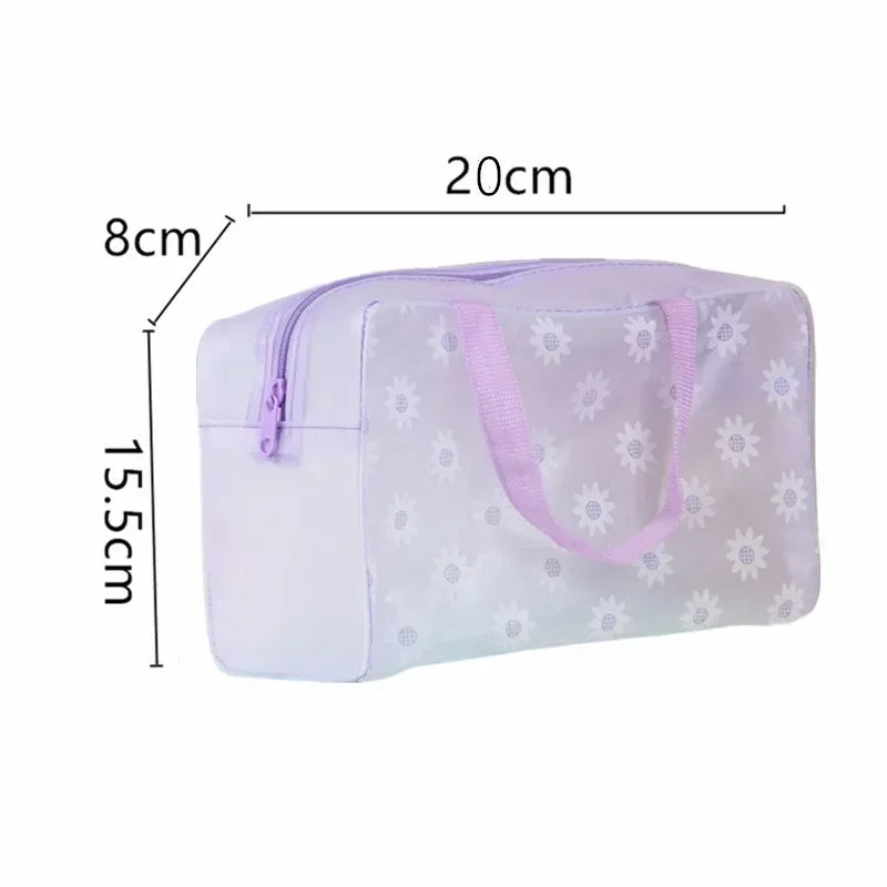 1PC Waterproof PVC Cosmetic Storage Bag for Women Floral Transparent Wash Bag Creative Home Outing Compressed Shower Bag