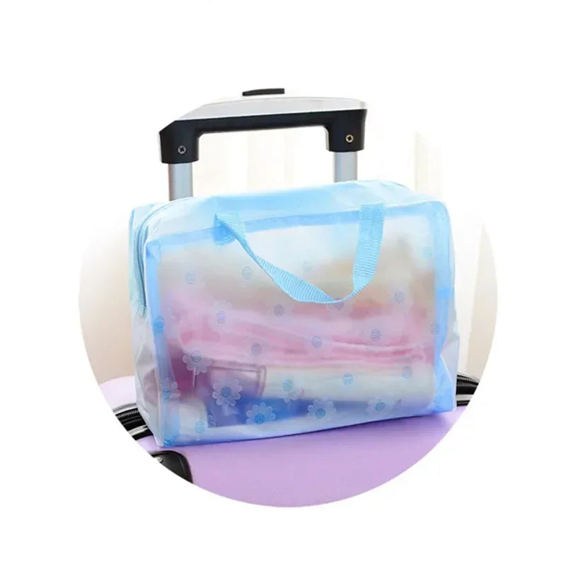 1PC Waterproof PVC Cosmetic Storage Bag for Women Floral Transparent Wash Bag Creative Home Outing Compressed Shower Bag