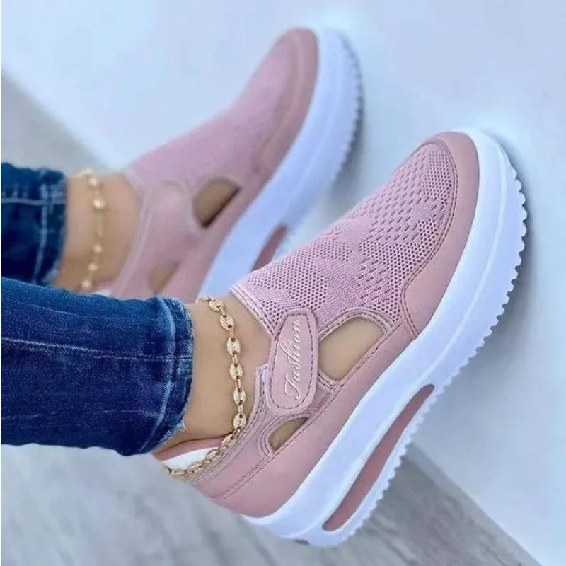 Large  summer  breathable women's casual shoes with thick sole  sloping heel hollowed out low cut women'sshoes