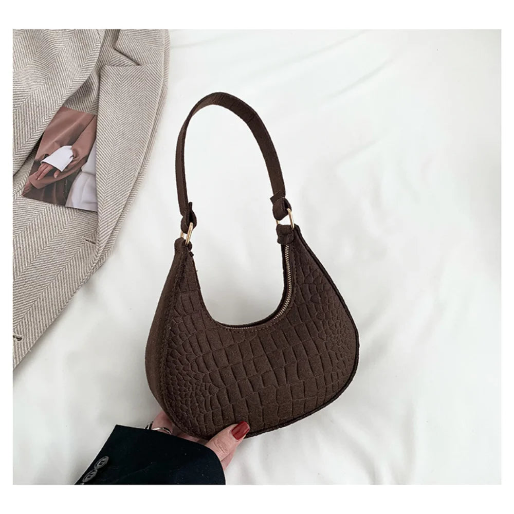 New Brand Women Retro Underarm Bag Felt Solid Color Shoulder Bag Casual Purse Dumpling Bag Simple Fashion Crossbody Bag