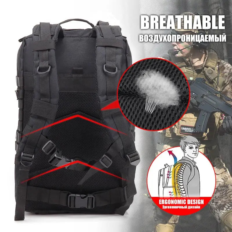 QT&QY 50L Man Tactical Backpacks Outdoor Traveling Bags Outdoor 3P School Pack EDC Molle Pack For Trekking Hunting Bag